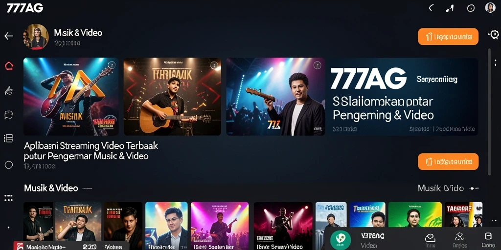 Antarmuka aplikasi 77AG yang sederhana dan menarik untuk streaming video.