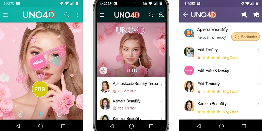 Antarmuka pengguna yang menarik dari aplikasi Kamera Beautify UNO4D.
